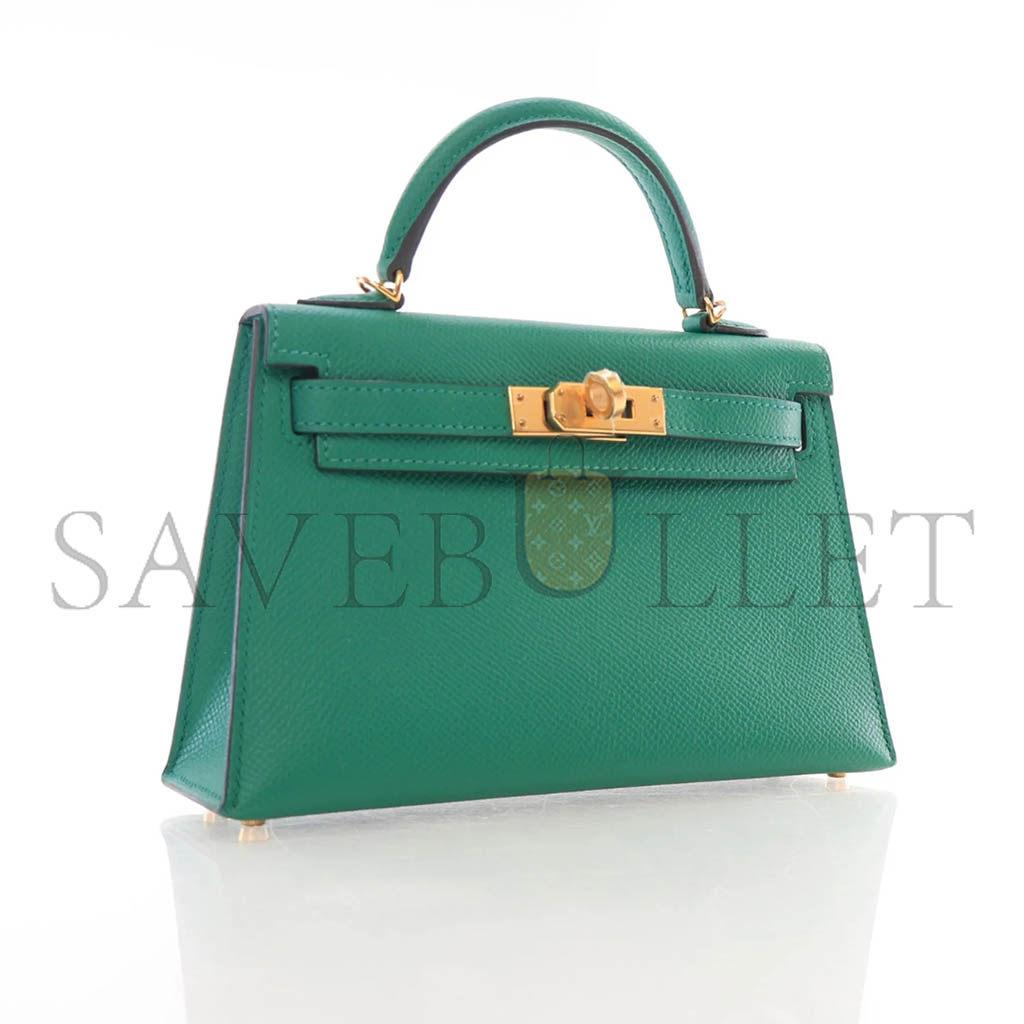 HERMÈS MINI KELLY II EPSOM MALACHITE GREEN GOLD BUCKLE (19*12*5.5cm) 